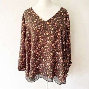 LC Lauren Conrad Women Ditsy Floral Lace Top 2X Boho Peasant Fairy Woodland